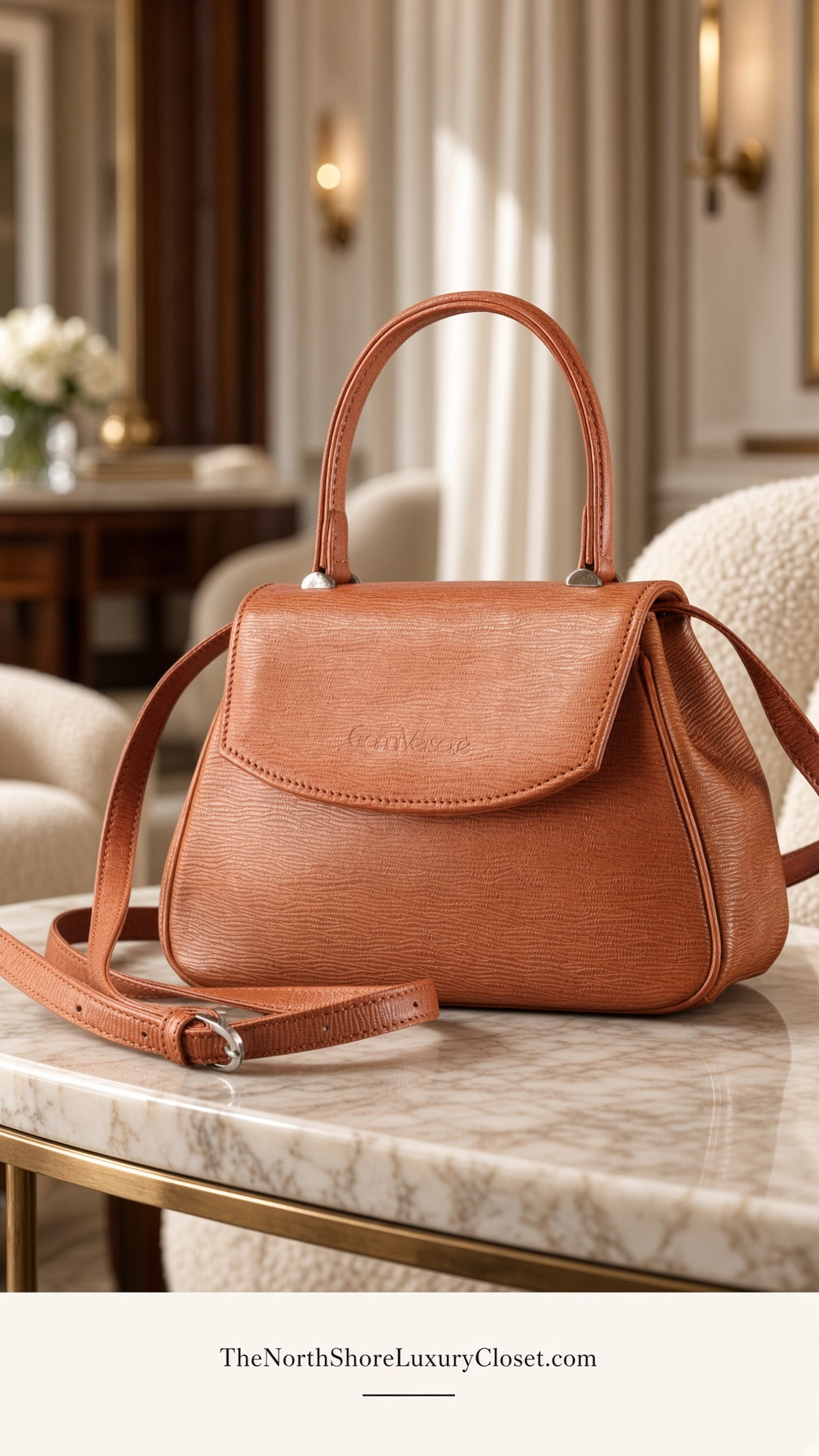 Vintage Gianni Versace 1990s Cognac Tan Top-Handle Leather Satchel Crossbody Bag