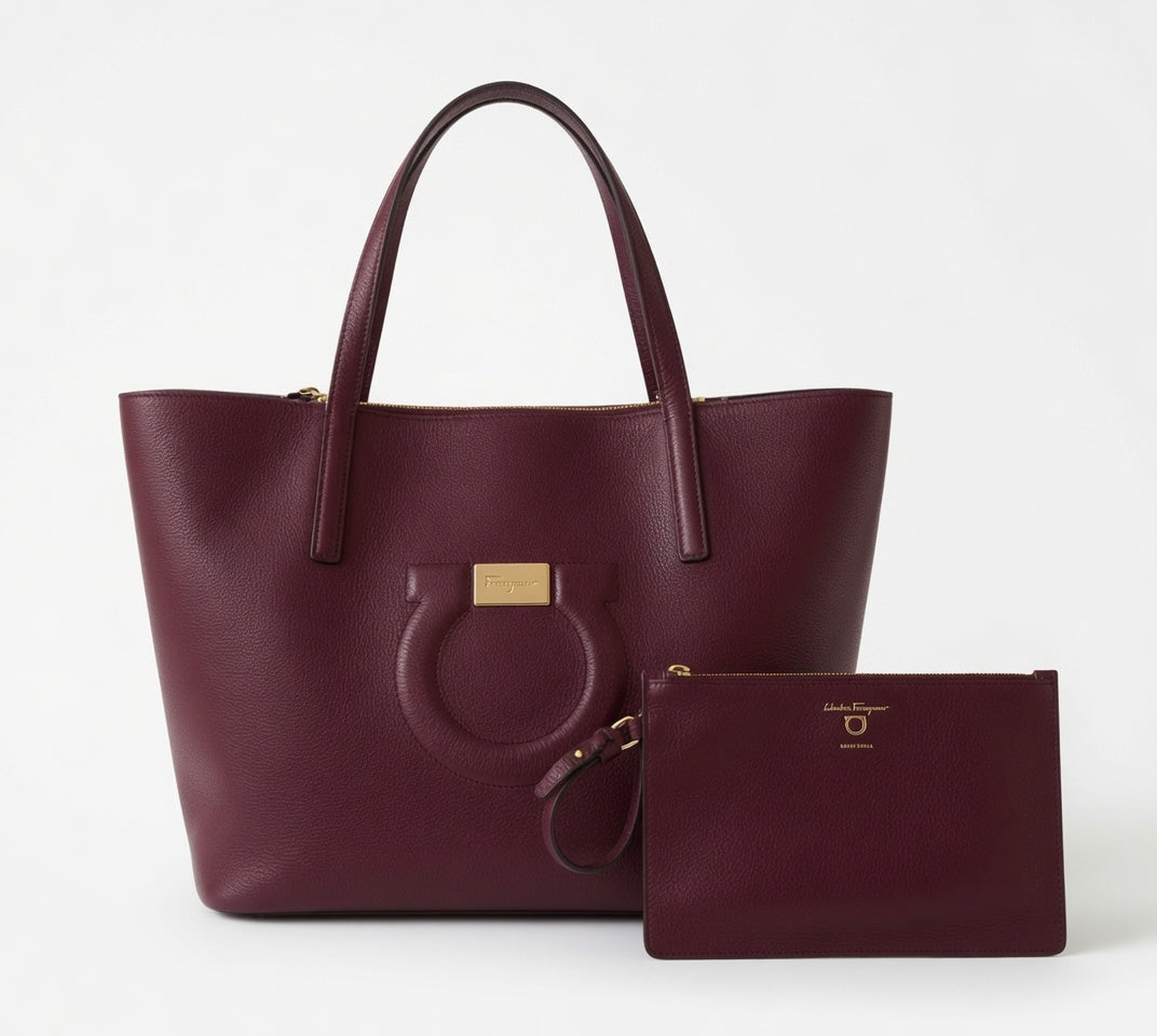 Salvatore Ferragamo Burgundy Wine Red Leather Tote with Gold - additional view 12