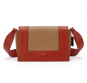 Celine Medium Frame Colorblock Leather Shoulder Bag – Orange Terracotta Red & Beige