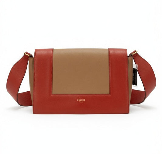 Celine Medium Frame Colorblock Leather Shoulder Bag – Orange Terracotta Red & Beige