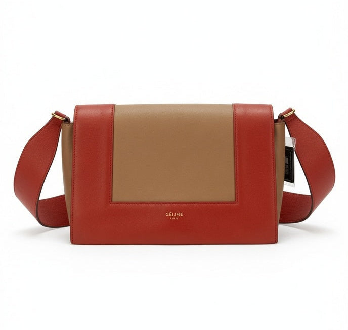 Celine Medium Frame Colorblock Leather Shoulder Bag – Orange Terracotta Red & Beige