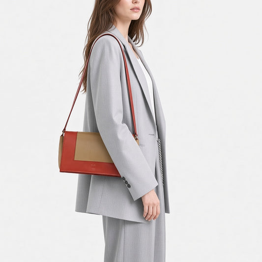 Celine Medium Frame Colorblock Leather Shoulder Bag – Orange Terracotta Red & Beige