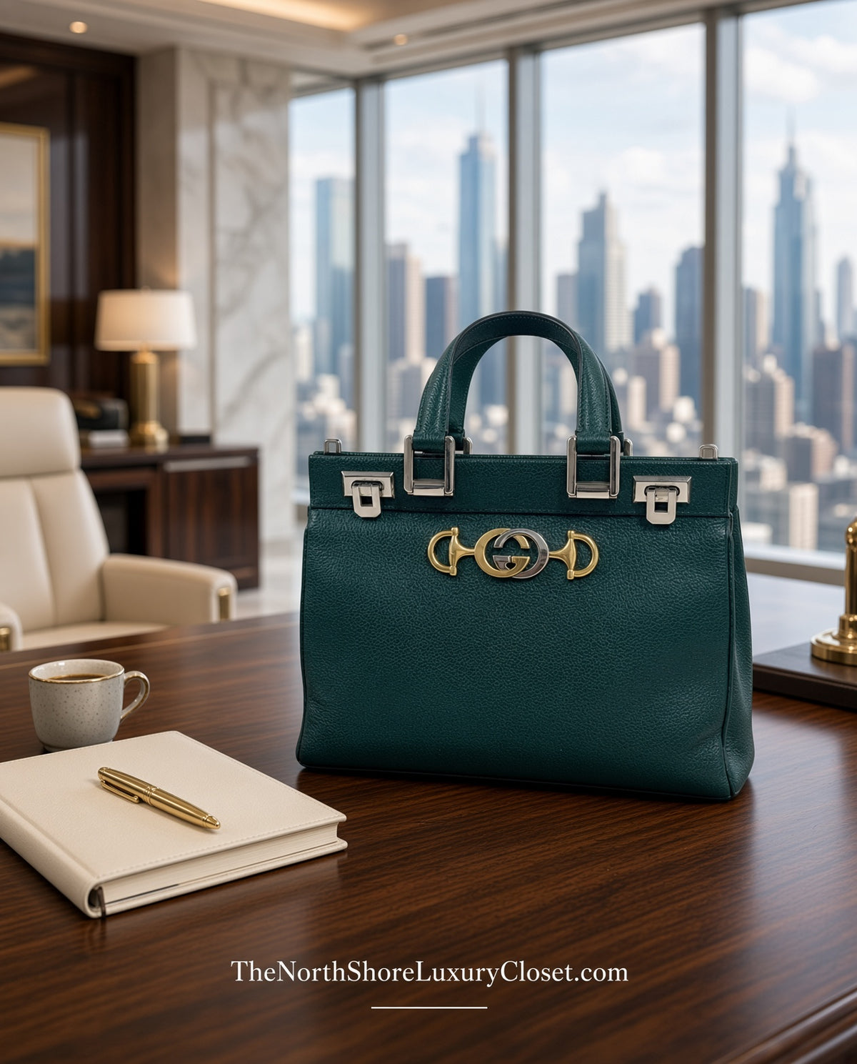 Gucci Green Zumi Small Top Handle Handbag with Crossbody Strap