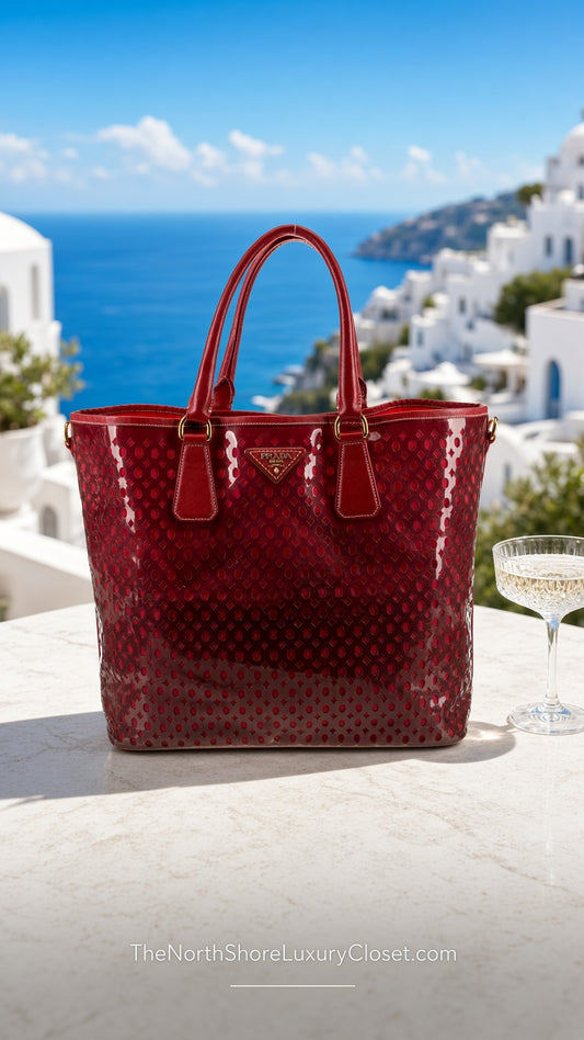 Prada Lake Ride Limited Edition Perforated Tote with Pouch – Red