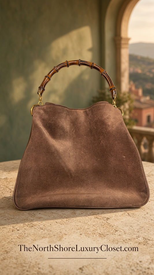 *New Pics* Vintage Gucci Bamboo Suede Hobo Bag