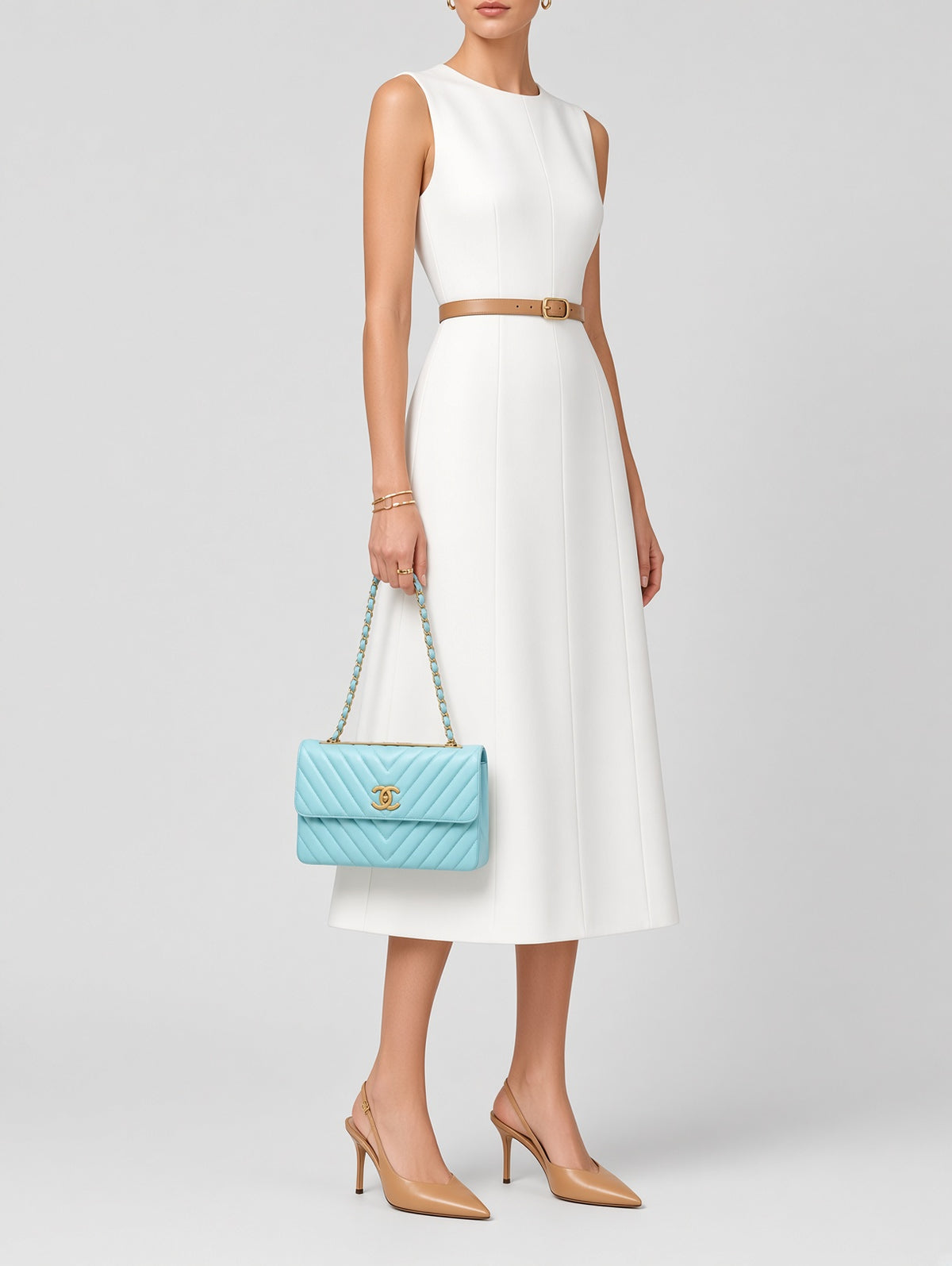 RARE Chanel Trendy CC Flap Bag Chevron Lambskin Medium - Tiffany Blue