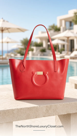Salvatore Ferragamo Bright Red City Tote With Pouch