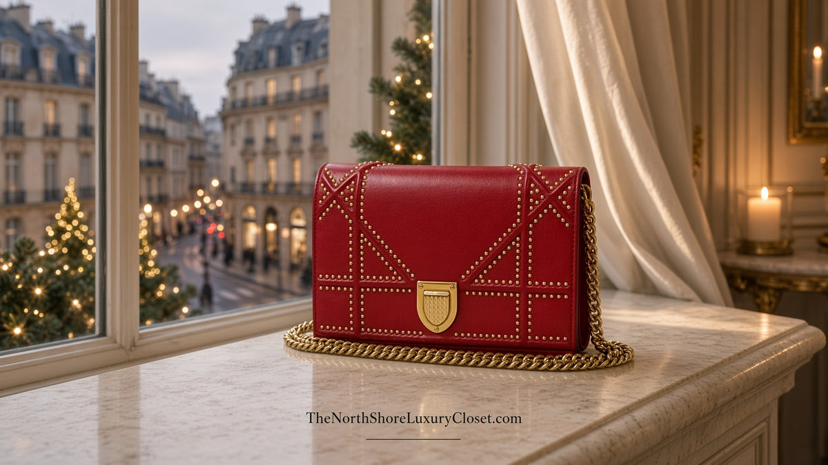 Christian Dior Studded Diorama Medium Studded Flap Bag Calfskin Leather - Red