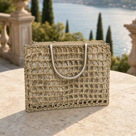 Rare Salvatore Ferragamo Metallic Gold Openwork Tote Top Handle Bag