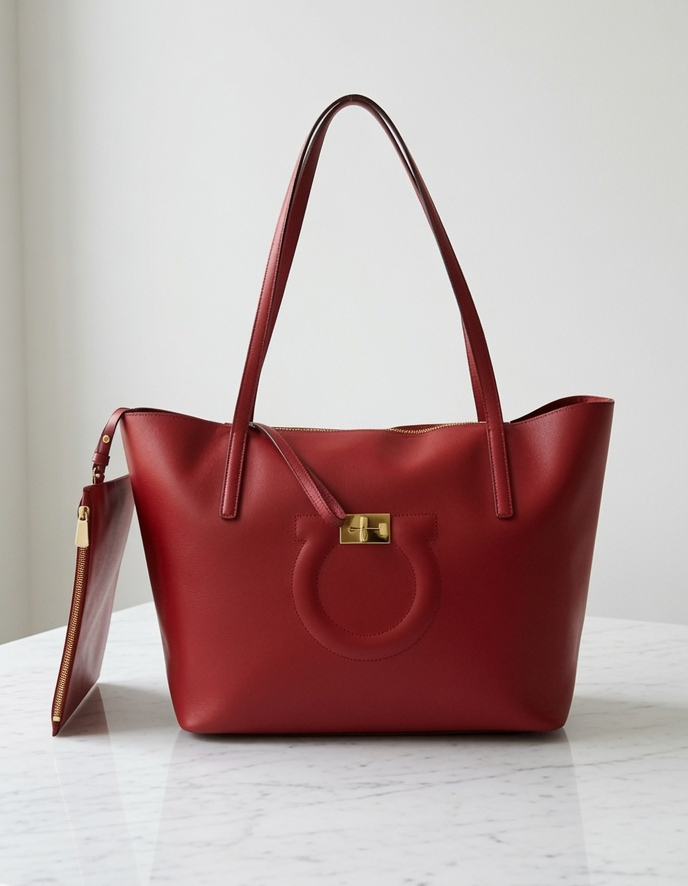 Salvatore Ferragamo Lipstick Red City Tote