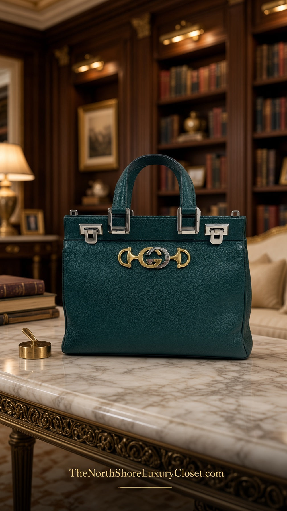 Gucci Green Zumi Small Top Handle Handbag with Crossbody Strap