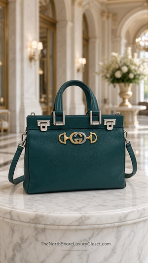 Gucci Green Zumi Small Top Handle Handbag with Crossbody Strap