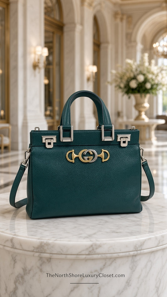 Gucci Green Zumi Small Top Handle Handbag with Crossbody Strap