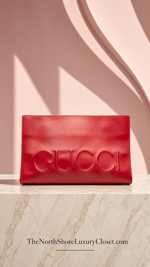 Gucci Red Logo Leather Clutch