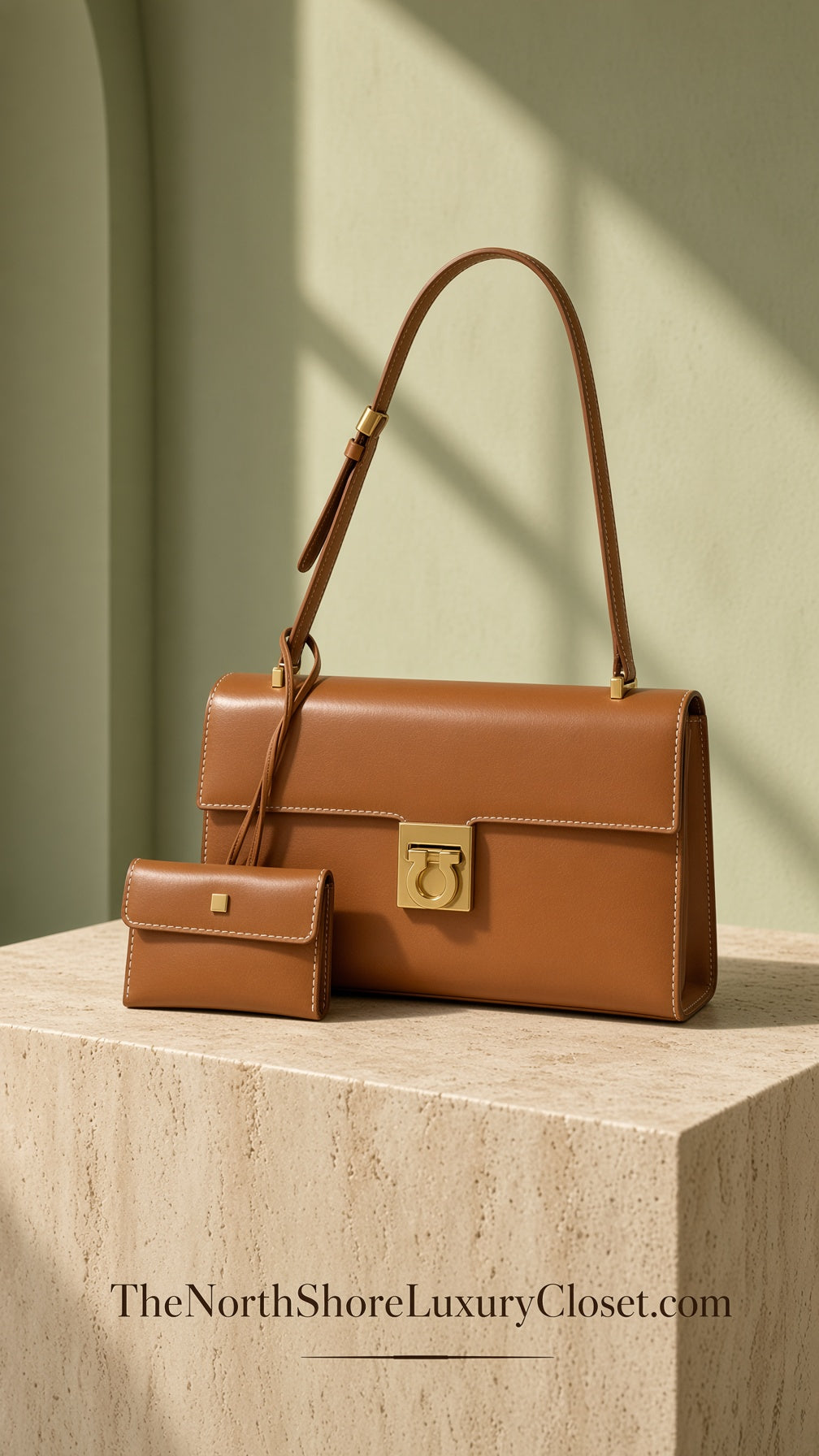 Salvatore Ferragamo Aileen Leather Shoulder Bag with Card Case – Cuoio