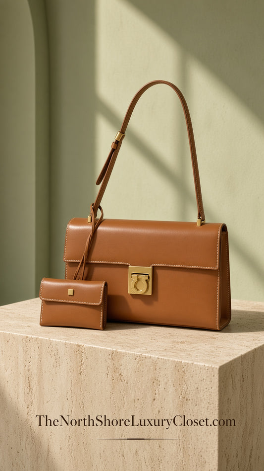 Salvatore Ferragamo Aileen Leather Shoulder Bag with Card Case – Cuoio