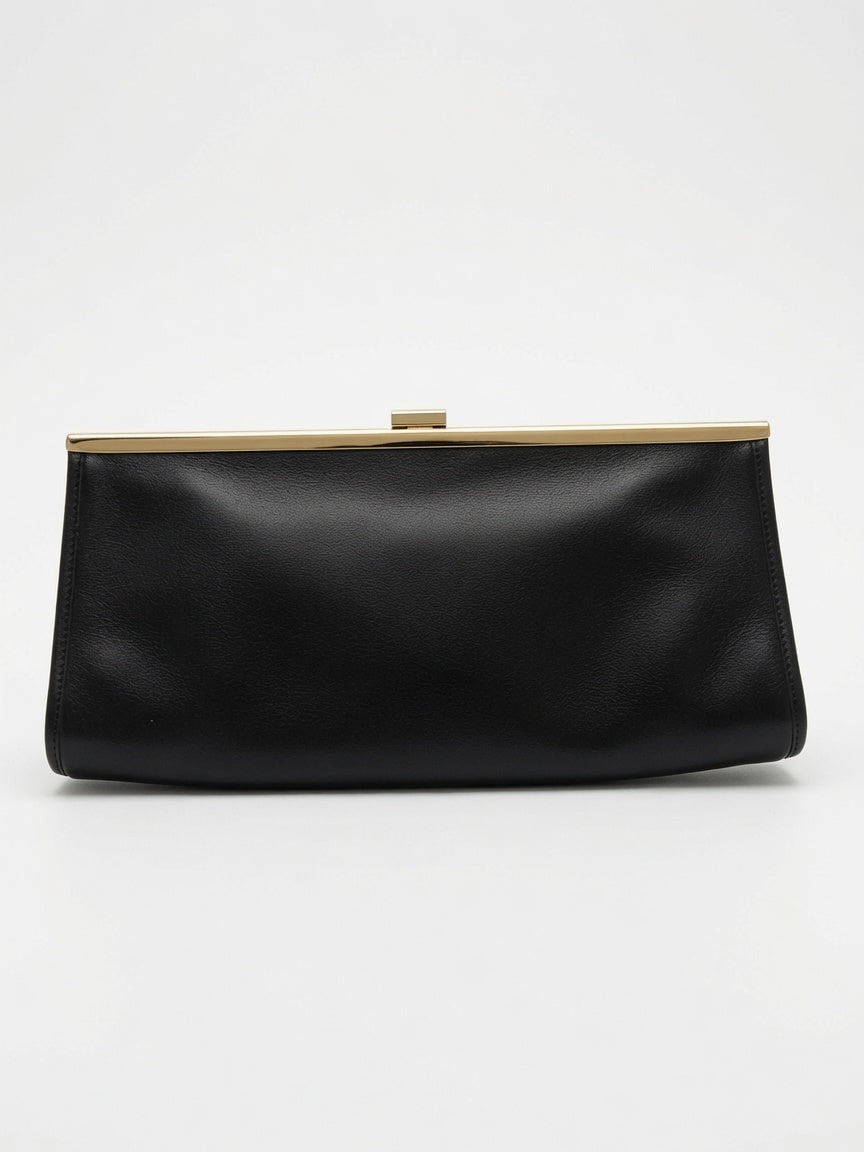 Vintage Christian Dior Timeless Black Leather Clutch with Gold Frame Clasp 1970s - additional view 2