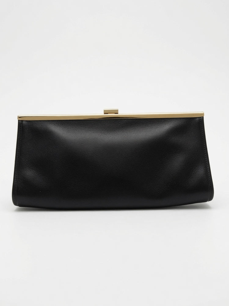Vintage Christian Dior Timeless Black Leather Clutch with Gold Frame Clasp 1970s - additional view 2