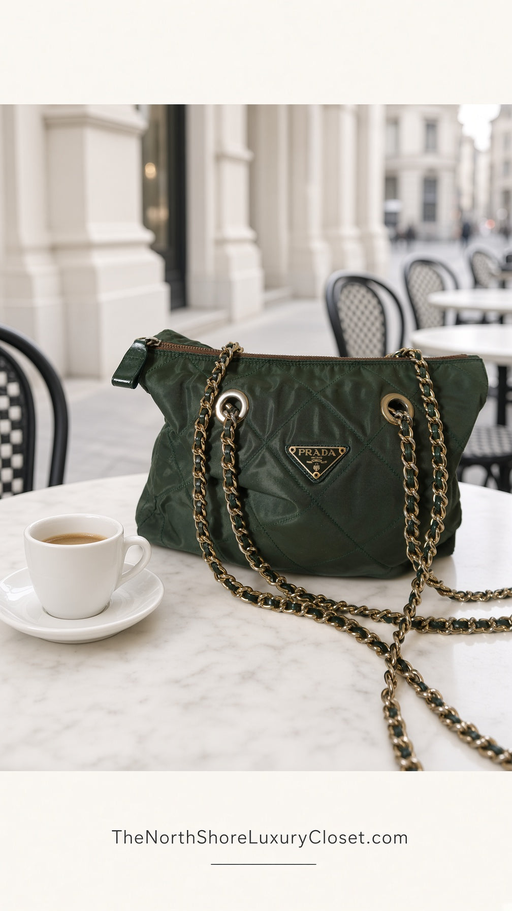 *New Pics* Vintage Prada Quilted Nylon Chain Shoulder Bag – Forest Green