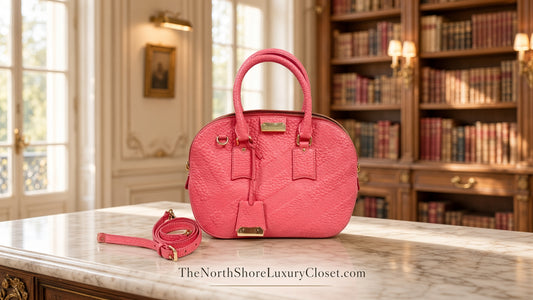 Burberry Textured Leather Convertible Bowling Satchel – Coral Pink