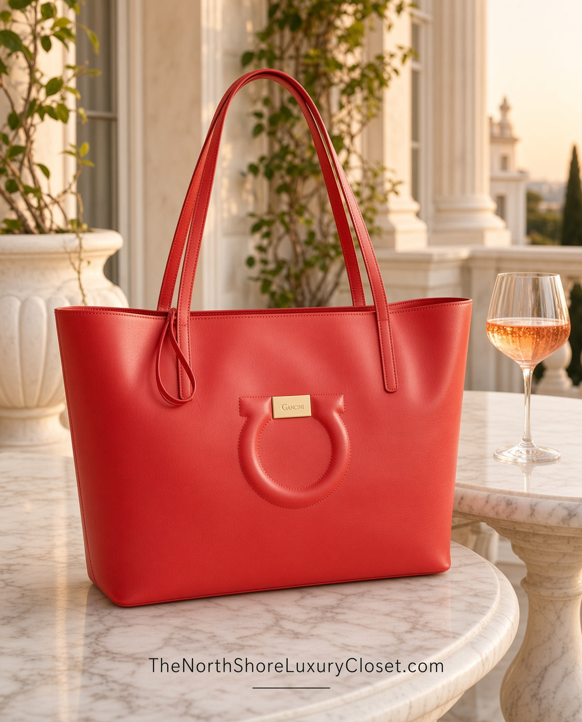 Salvatore Ferragamo Bright Red City Tote With Pouch