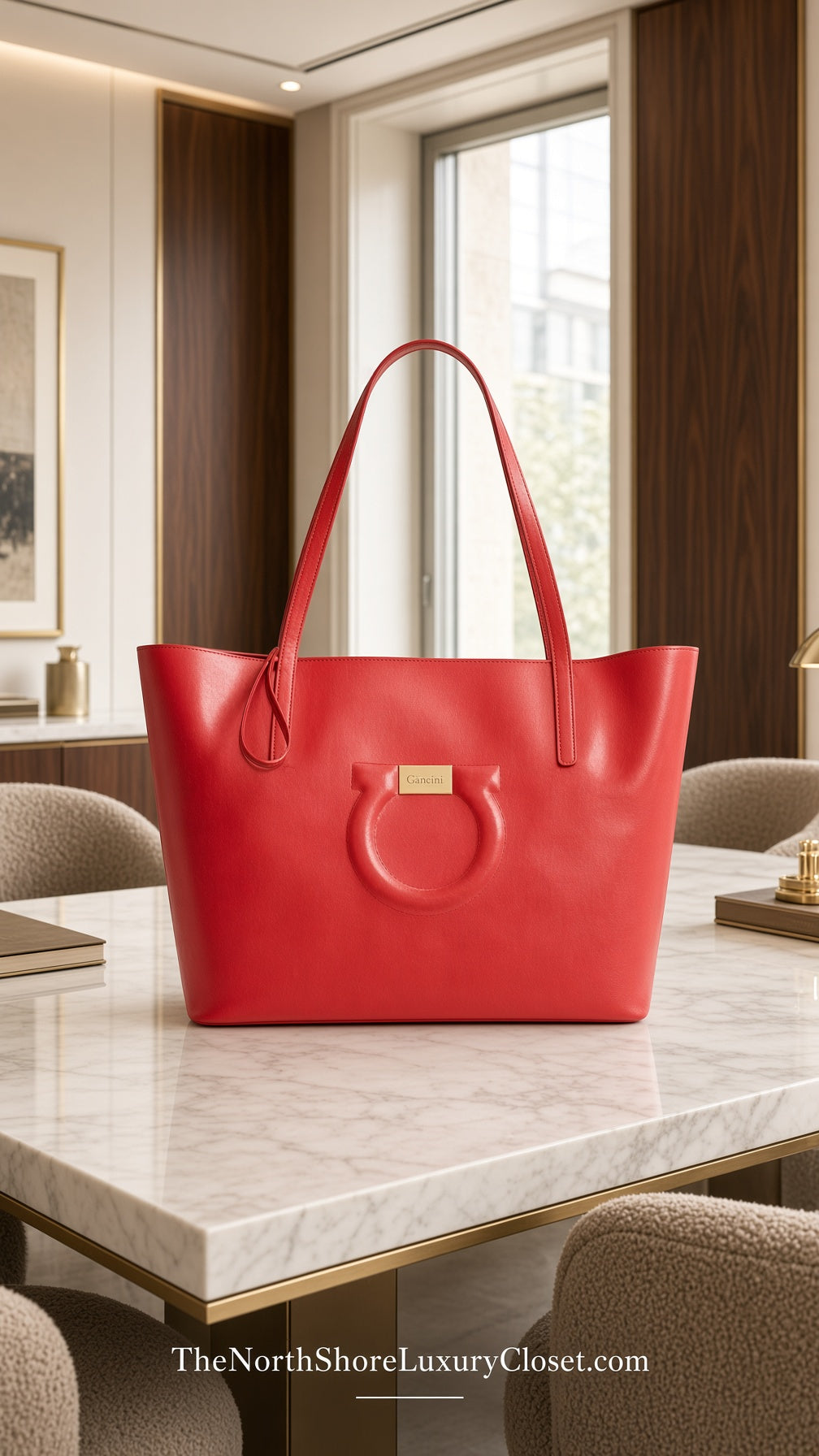 Salvatore Ferragamo Bright Red City Tote With Pouch