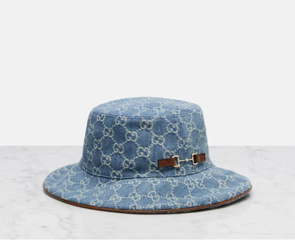 Gucci 2025 model 836220 Horsebit hardware leather GG pattern Bob denim hat