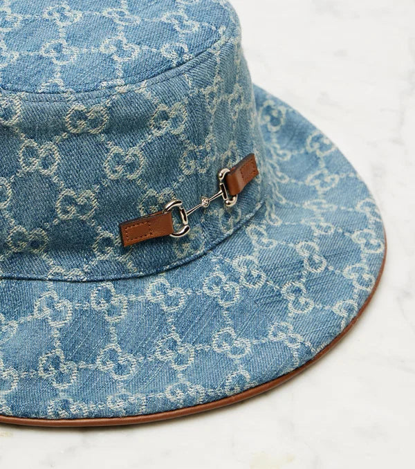 Gucci 2025 model 836220 Horsebit hardware leather GG pattern Bob denim hat - additional view 3