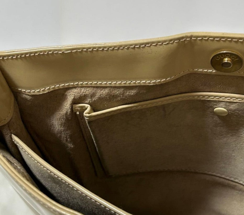 NOT SOLD OUT Coming Soon. Vintage GUCCI by Tom Ford Chain Patent Leather Shoulder Bag, Beige - additional view 7