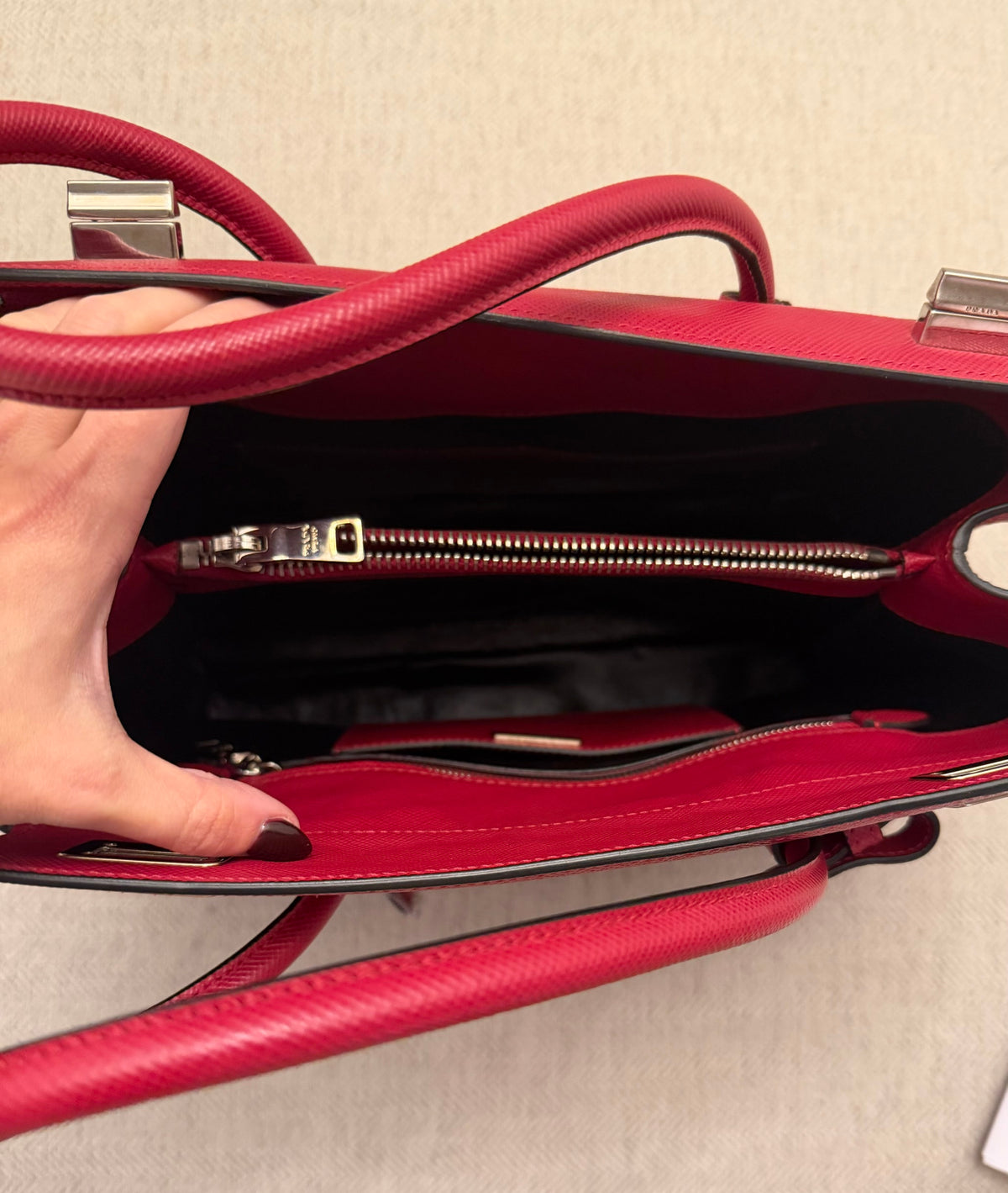 Prada Saffiano Cuir Twin Tote Red