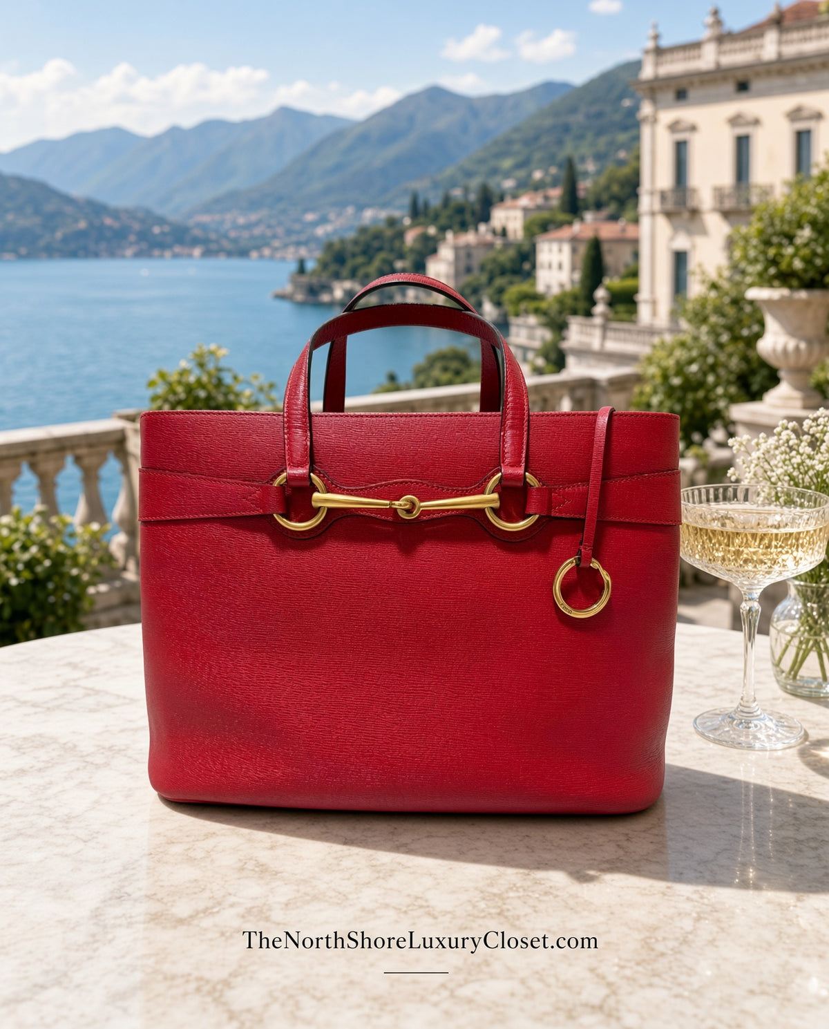 Gucci Bright Bit Red Horsebit 2-way Handbag with Strap