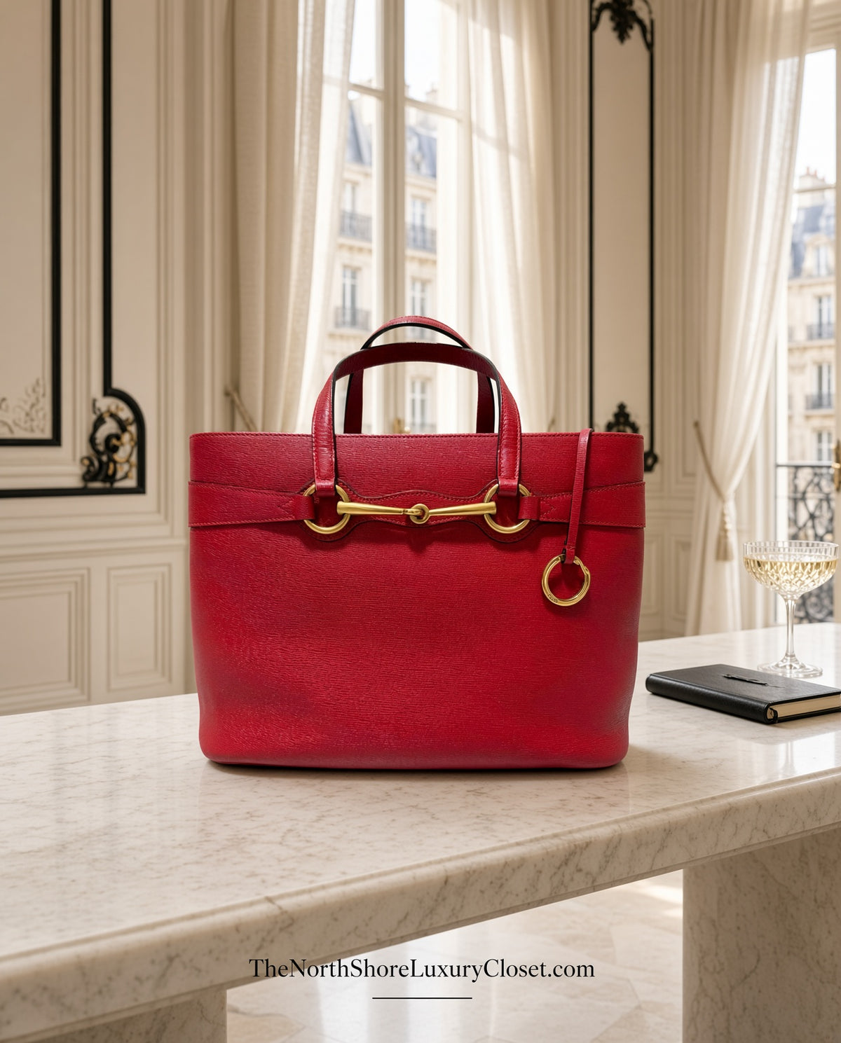 Gucci Bright Bit Red Horsebit 2-way Handbag with Strap
