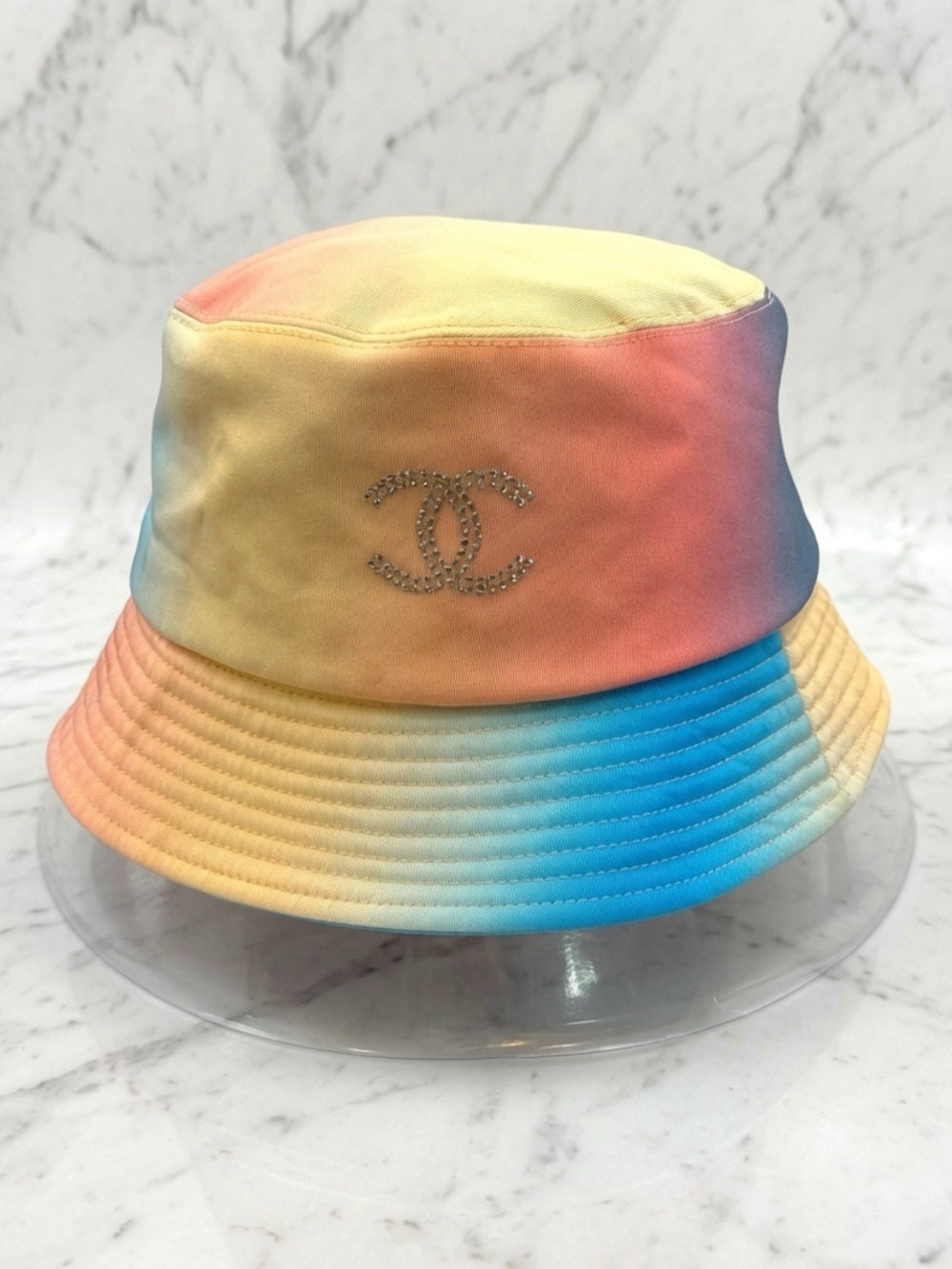 CHANEL Gradient Crystal CC Bucket Hat - Yellow Pink Blue Summer Hat - additional view 6