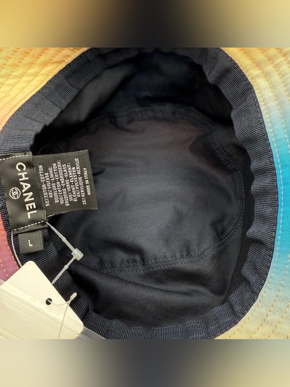 CHANEL Gradient Crystal CC Bucket Hat - Yellow Pink Blue Summer Hat - additional view 5