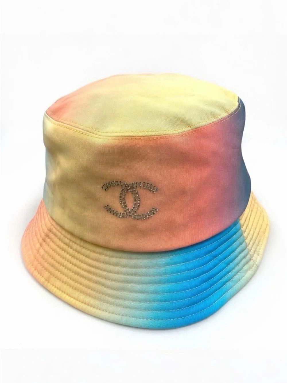 CHANEL Gradient Crystal CC Bucket Hat - Yellow Pink Blue Summer Hat