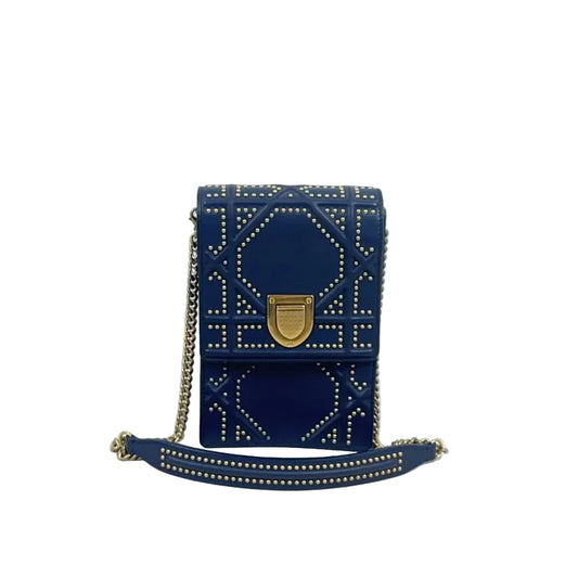 Christian Dior Diorama Vertical Clutch / Crossbody Bag in navy blue leather