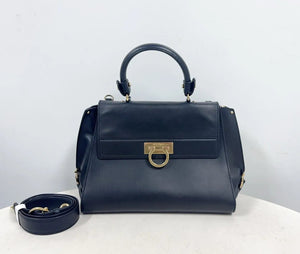 Salvatore Ferragamo Sofia Gancini Black Smooth Leather Satchel / Top Handle Bag