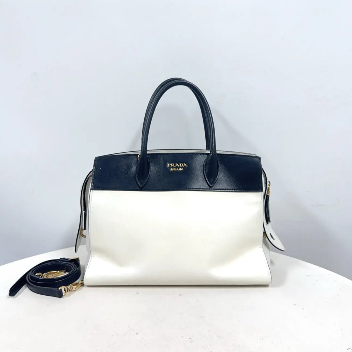 Prada Bicolor Saffiano and City Calf Esplanade Satchel with Crossbody Strap