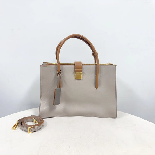 Miu Miu Madras Goatskin Leather Top Handle Bag with Strap – Taupe / Caramel