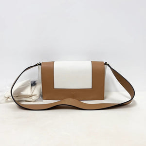 Celine Shiny Smooth Calfskin Medium Frame Shoulder Bag Tan Optic White