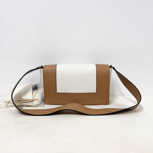 Celine Shiny Smooth Calfskin Medium Frame Shoulder Bag Tan Optic White