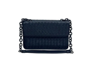 Bottega Veneta Intrecciato Leather Flap Chain Crossbody Bag – Black