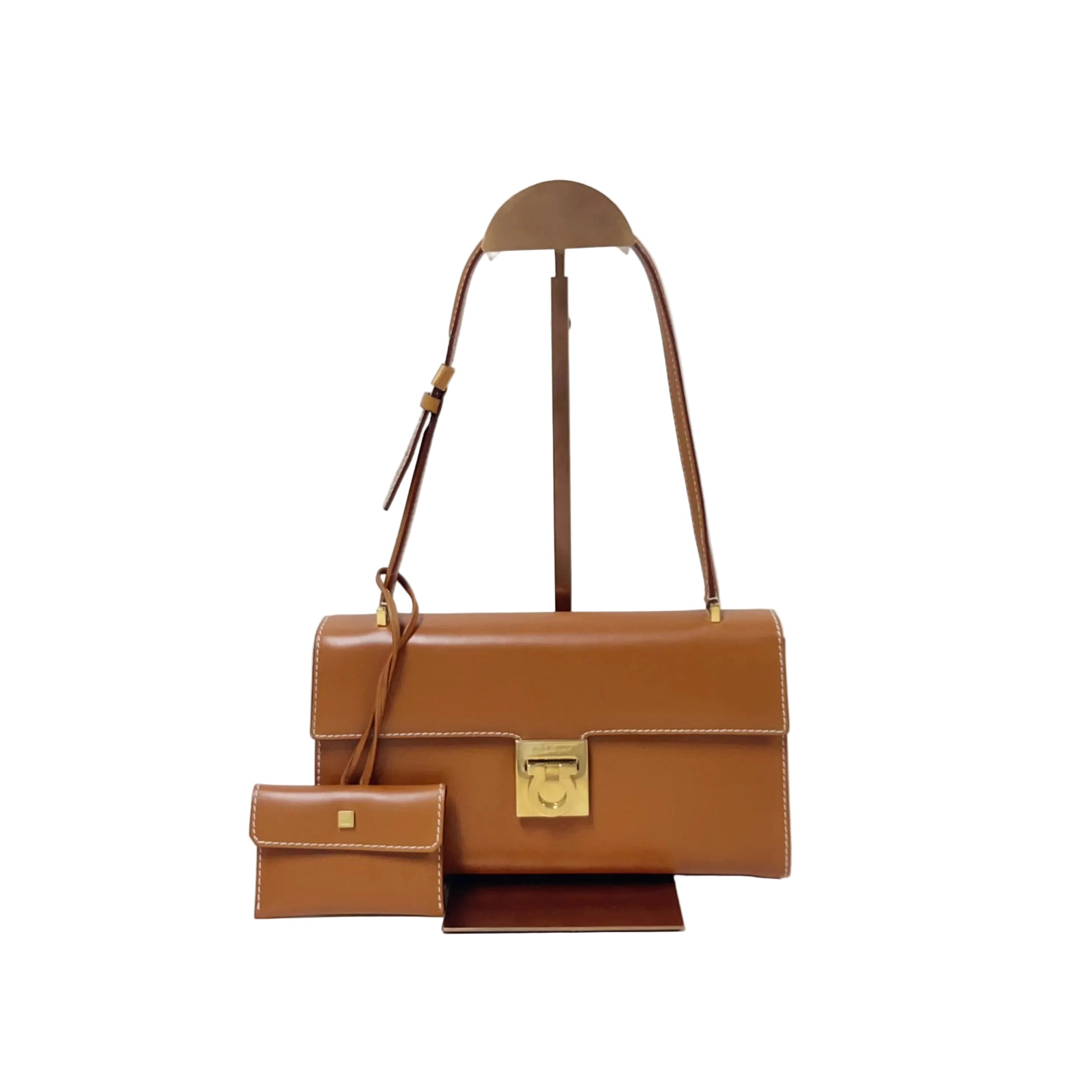 Salvatore Ferragamo Aileen Leather Shoulder Bag with Card Case – Cuoio