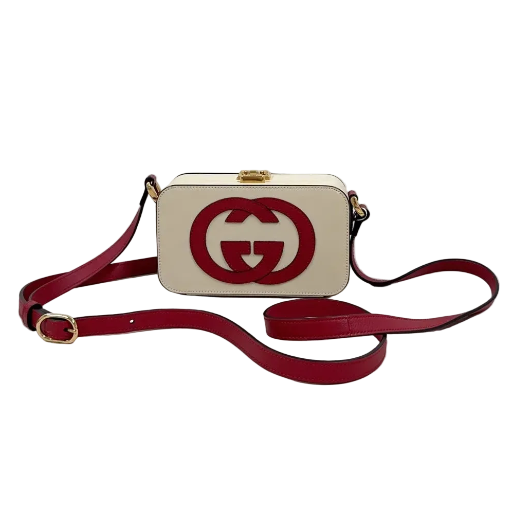 Gucci Vitello Eclipse Mini Interlocking G Shoulder Bag Mystic White Hibiscus Red