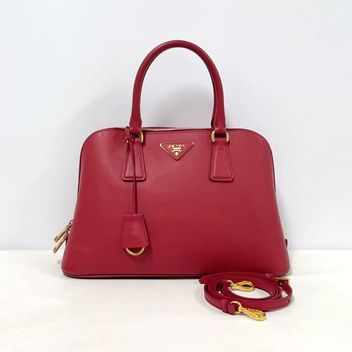 Prada Saffiano Lux Promenade Medium Satchel – Red