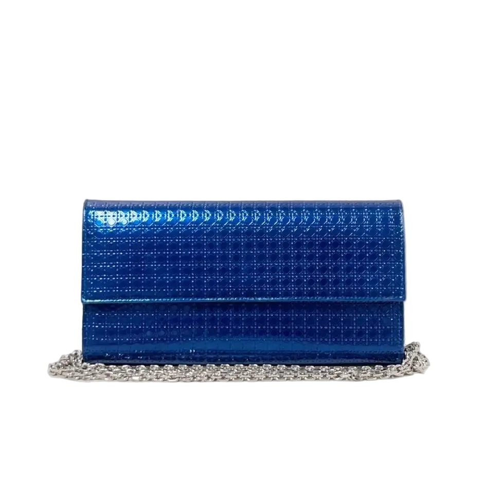 Christian Dior Blue Cannage Lady Dior Convertible Chain Clutch Wallet on Chain
