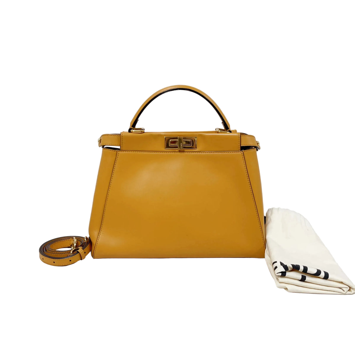 Fendi Peekaboo Leather Top Handle Bag in Mustard / Caramel