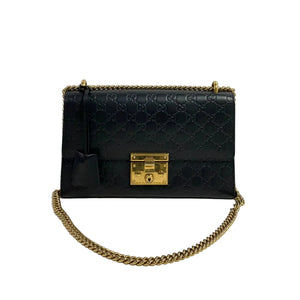 Gucci GG Signature Padlock Medium Shoulder Bag Black Embossed Leather