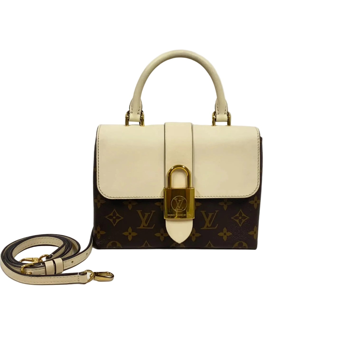 Louis Vuitton Locky BB Monogram Canvas & Crème Leather Top Handle Crossbody Bag