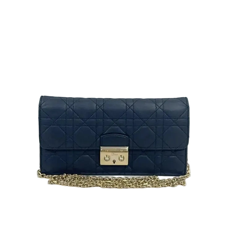 Christian Dior Lambskin Cannage Miss Dior Promenade Wallet on Chain Shoulder Bag Black